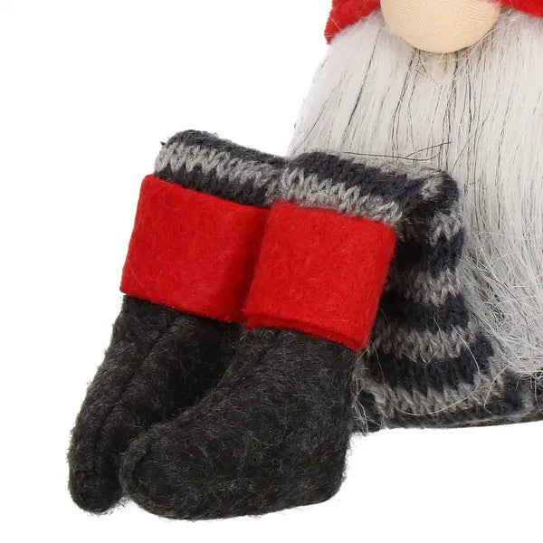 Textil karácsonyi manó dísz, lógó lábakkal, 38 cm