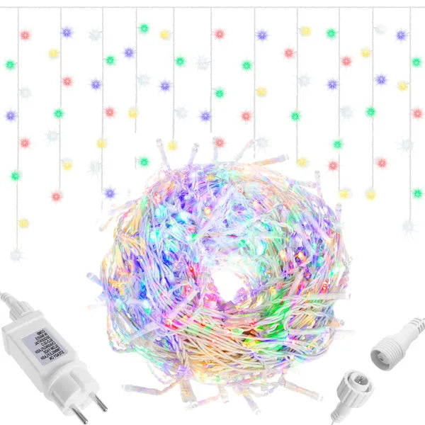 Karácsonyi LED jégcsap fényfüggöny 12 m 300 LED IP44 többszínű/hideg fehér