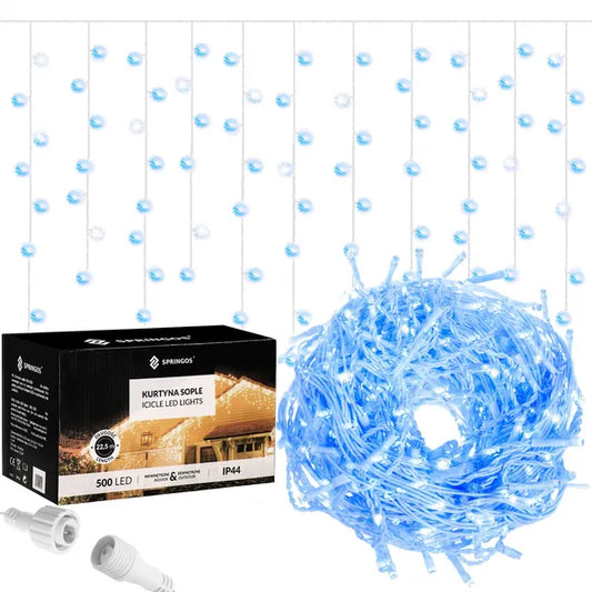 Jégcsap fényfüggöny 20 m, 500 LED, kék+hideg fehér, IP44
