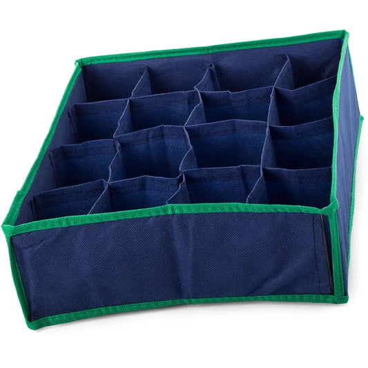 16 rekeszes sötétkék fiókrendező zokninak és fehérneműnek 35×28 cm