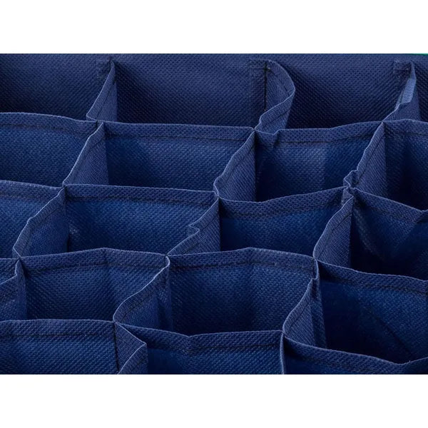 16 rekeszes sötétkék fiókrendező zokninak és fehérneműnek 35×28 cm