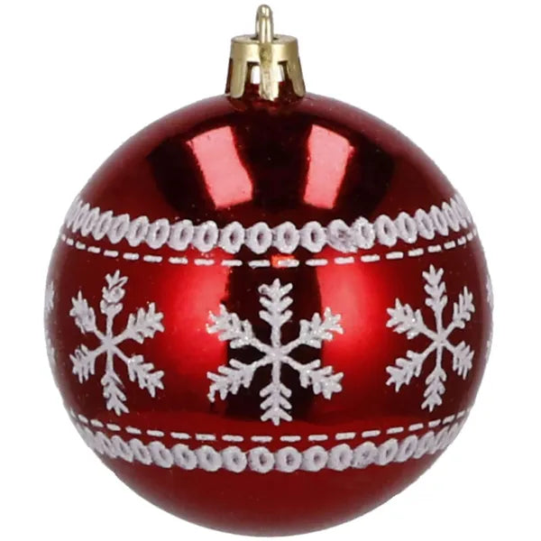 Karácsonyi műanyag díszgömb szett, 30 db, 7 cm, piros-fehér, törhetetlen