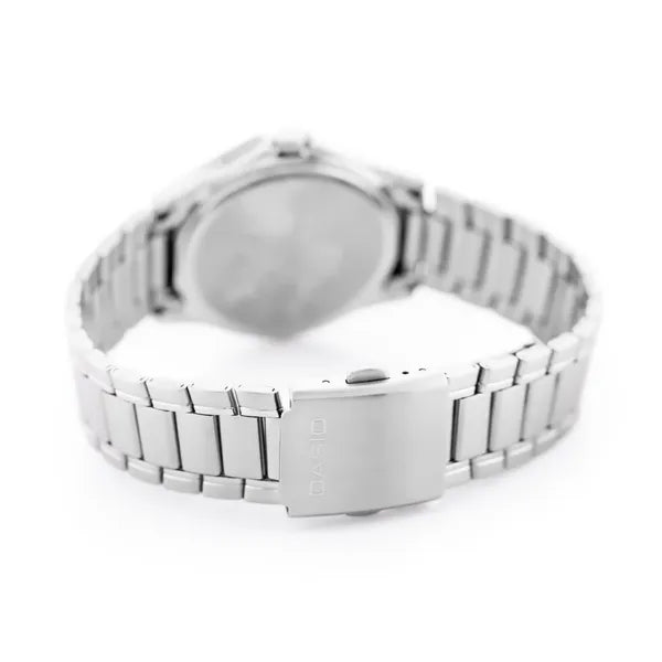 Casio MTP-1239D-1A férfi karóra, acél szíj, fekete számlap, dátumkijelző, WR30