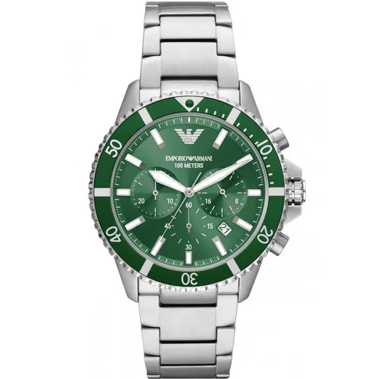 Emporio Armani AR11500 férfi búvár kronográf karóra, 43 mm, zöld, 10 ATM