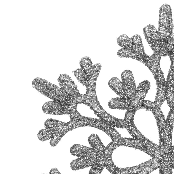 Karácsonyi glitteres hópehely dísz, 10 cm, ezüst, 12 db