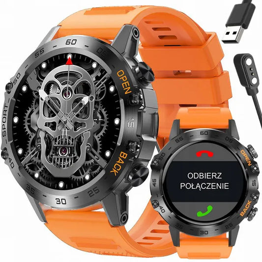 Gravity GT9-4 férfi okosóra, 1.39" IPS, BT hívás, vérnyomásmérő, IP67, narancs