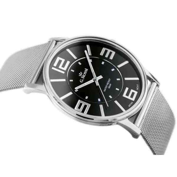 Női karóra ezüst fémszíjjal, fekete számlappal, Miyota quartz, WR30