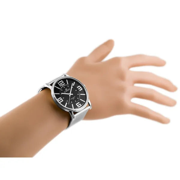 Női karóra ezüst fémszíjjal, fekete számlappal, Miyota quartz, WR30