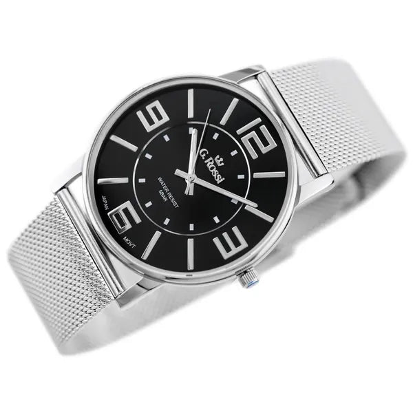 Női karóra ezüst fémszíjjal, fekete számlappal, Miyota quartz, WR30