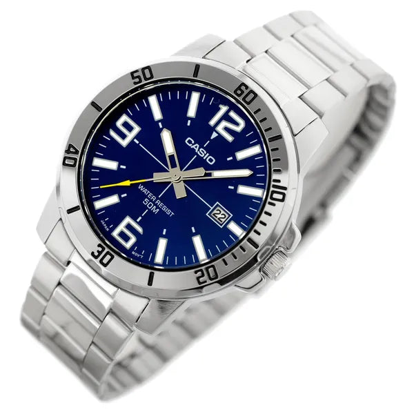 Casio MTP-VD01D-2B férfi karóra, rozsdamentes acél, sötétkék számlap, WR50