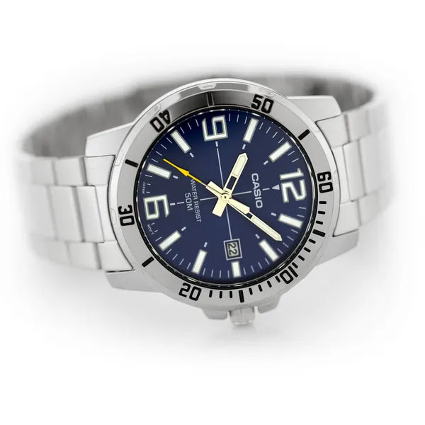 Casio MTP-VD01D-2B férfi karóra, rozsdamentes acél, sötétkék számlap, WR50