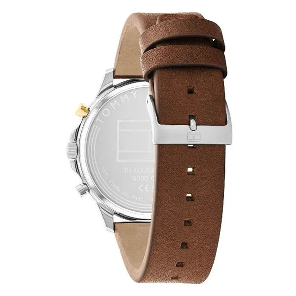 Tommy Hilfiger Ryder férfi karóra, 44 mm, kék-arany számlap, barna bőrszíj