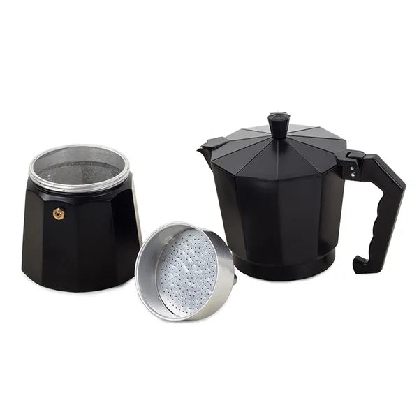 Kotyogós alumínium kávéfőző, 150 ml, 3 adag, fekete