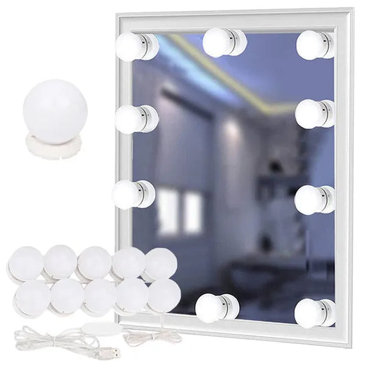 LED tükörlámpa készlet, 10 db, 3 színhő, USB, öntapadós