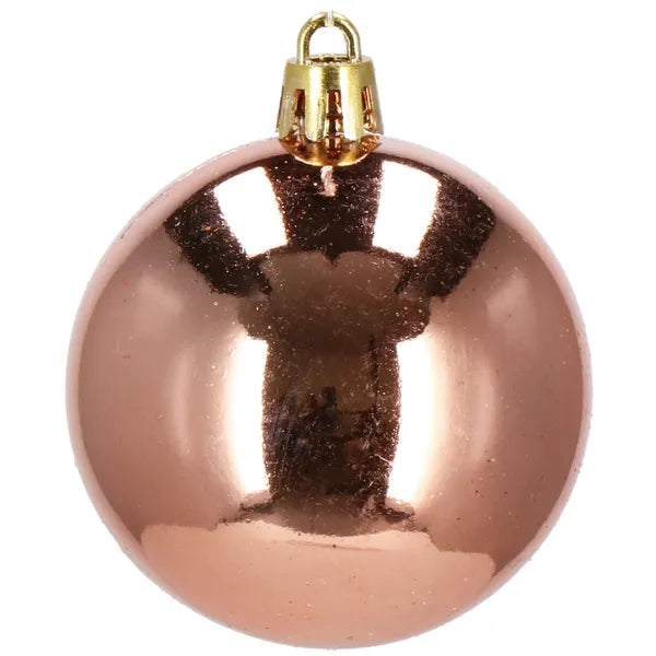 Rózsaarany karácsonyfagömb szett, 6 cm, 12 db, törhetetlen műanyag