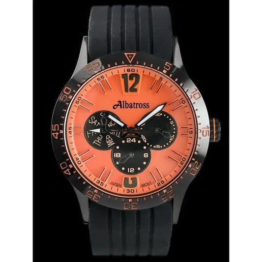Albatross ABPA63 férfi kvarc karóra, 45 mm, fekete gumiszíj, narancs számlap