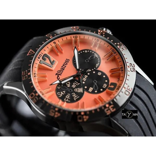 Albatross ABPA63 férfi kvarc karóra, 45 mm, fekete gumiszíj, narancs számlap