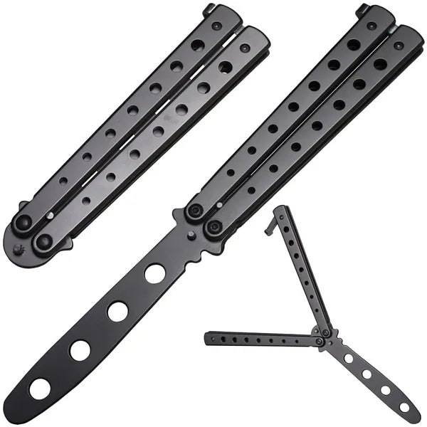 Tompa fekete rozsdamentes acél gyakorló pillangókés, 22 cm