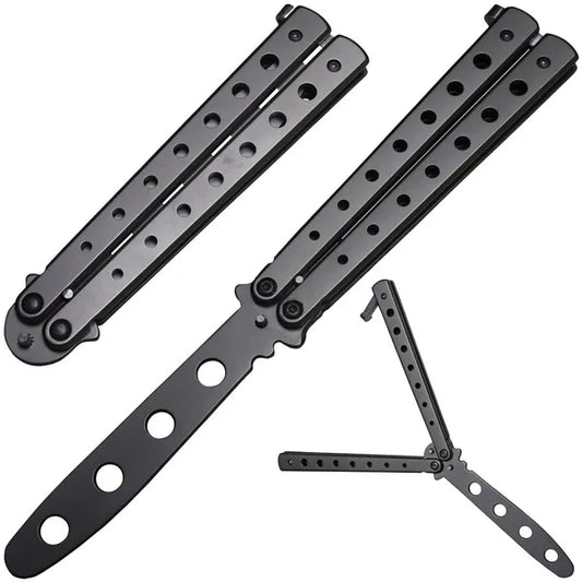 Tompa fekete rozsdamentes acél gyakorló pillangókés, 22 cm