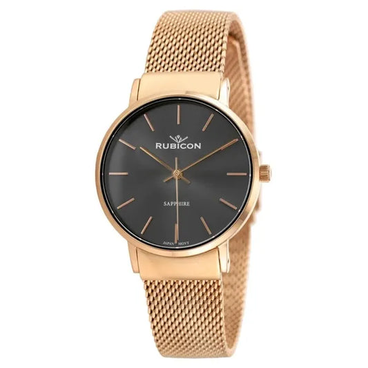 Rubicon RNBE28 női karóra, rozéarany hálós szíj, 32 mm, zafírüveg