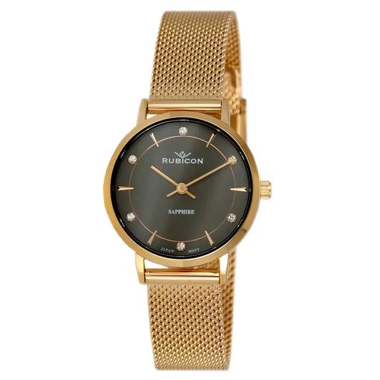 Rubicon női karóra rózsaarany mesh szíjjal, szürke számlap, zafírüveg 29 mm