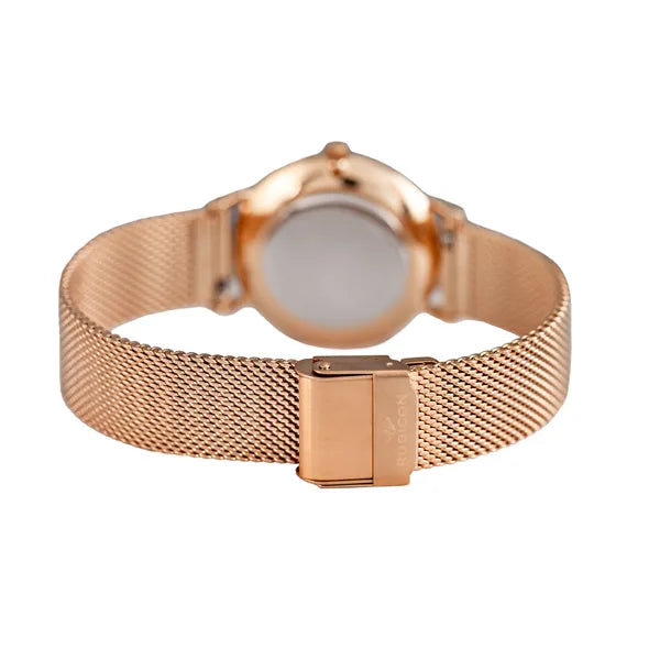 Rubicon női karóra 37 mm, rózsaarany mesh szíj, fekete számlap, zafírüveg