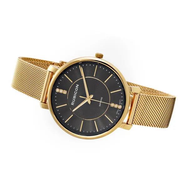 Női arany nemesacél karóra, fekete számlap, zafírüveg, 36 mm
