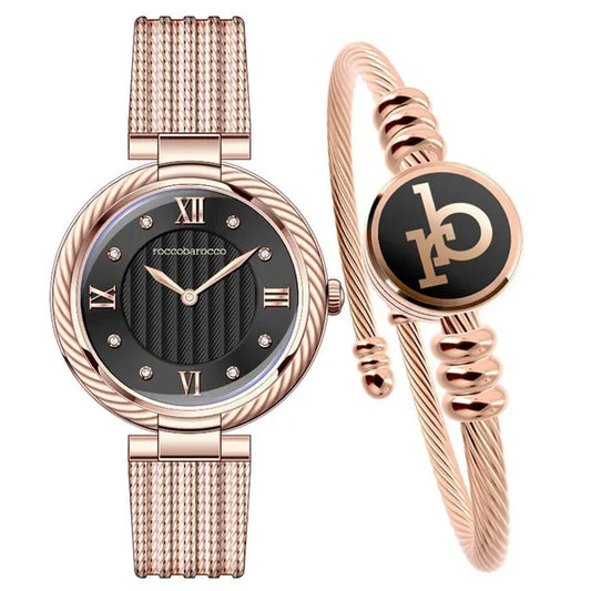 RoccoBarocco RB.4469S-04M női karóra szett, rózsaarany cirkónia