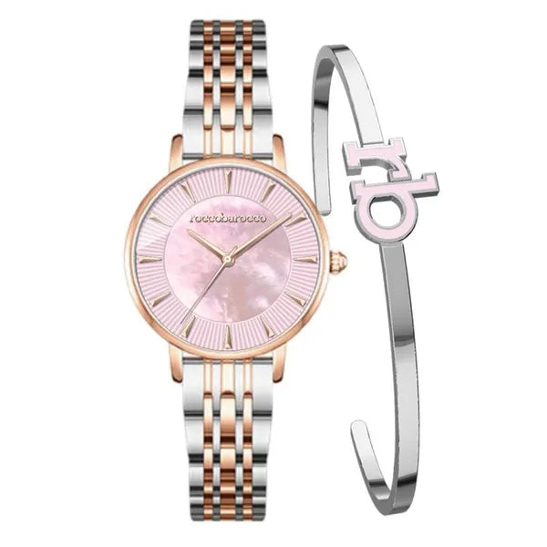 RoccoBarocco női karóra ajándékszett, rozéarany-ezüst, 32 mm, quartz