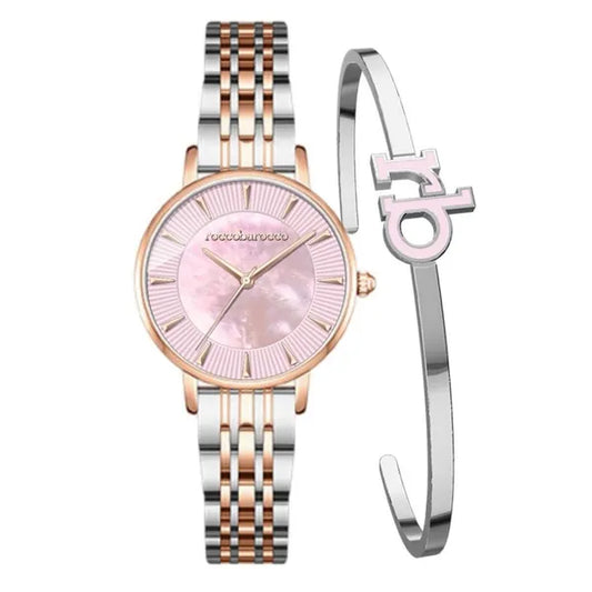 RoccoBarocco női karóra ajándékszett, rozéarany-ezüst, 32 mm, quartz