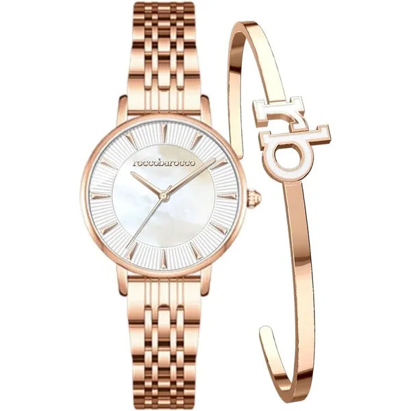 RoccoBarocco női karóra box szett, rózsaarany, 32mm, gyöngyház számlap