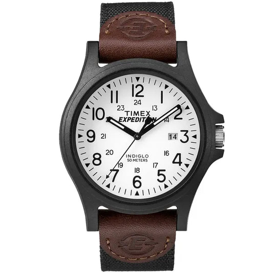 Timex Expedition férfi karóra 40 mm, kvarc, WR50, bőr szíj, fehér számlap