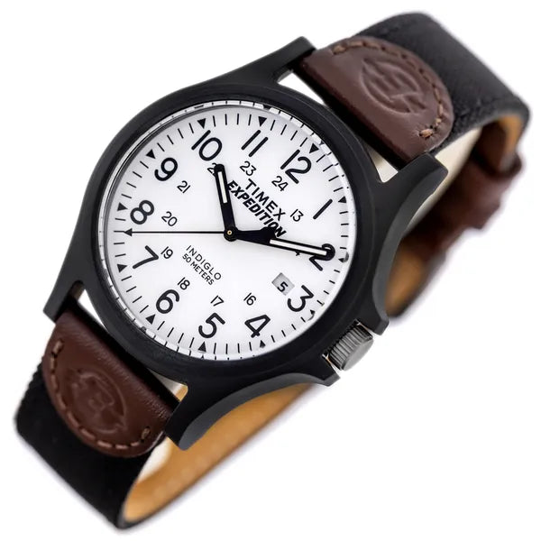 Timex Expedition férfi karóra 40 mm, kvarc, WR50, bőr szíj, fehér számlap