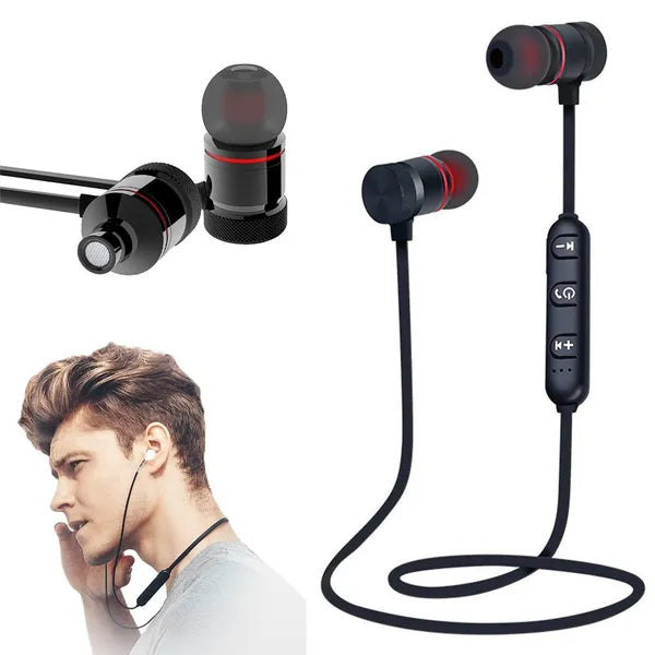 Fekete Bluetooth 4.1 sport fülhallgató, mágneses, beépített mikrofonnal