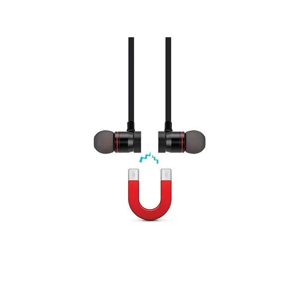 Fekete Bluetooth 4.1 sport fülhallgató, mágneses, beépített mikrofonnal