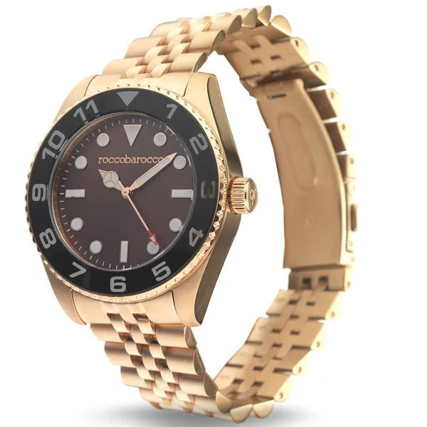RoccoBarocco férfi karóra, rozéarany nemesacél, bordó számlap, 40 mm, WR50