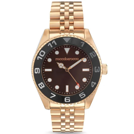 RoccoBarocco férfi karóra, rozéarany nemesacél, bordó számlap, 40 mm, WR50