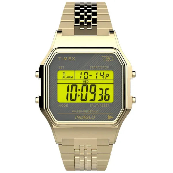Timex T80 női karóra, arany rozsdamentes acél szíj, quartz LCD, 34 mm