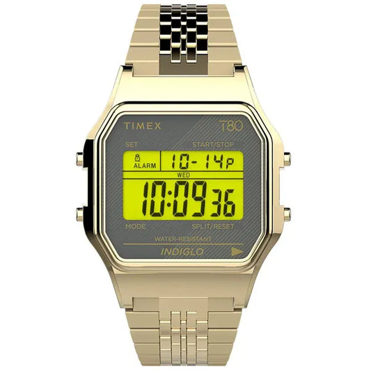 Timex T80 női karóra, arany rozsdamentes acél szíj, quartz LCD, 34 mm