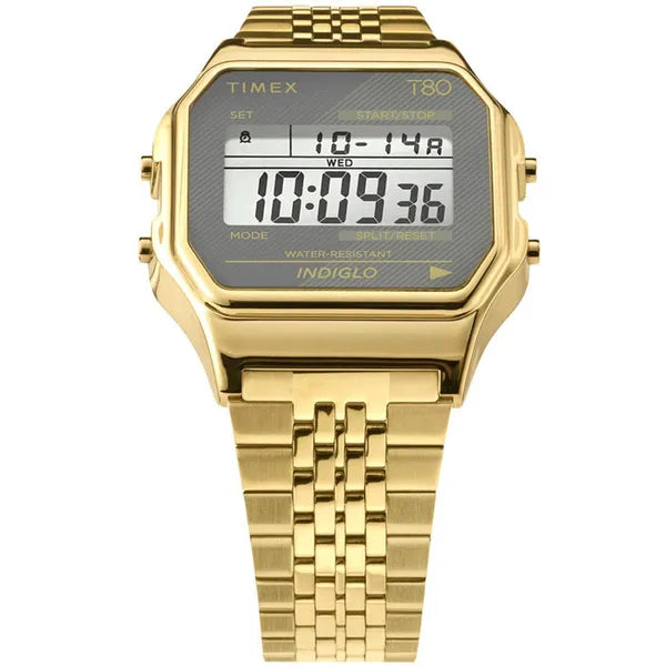 Timex T80 női karóra, arany rozsdamentes acél szíj, quartz LCD, 34 mm
