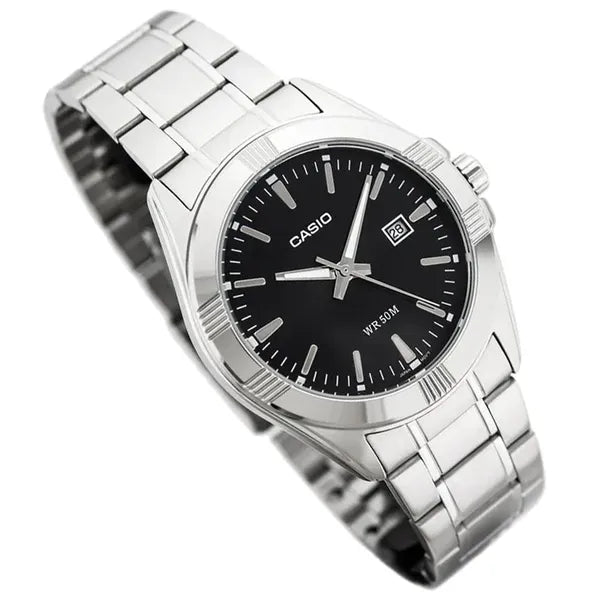 Casio MTP-1308D-1AV férfi karóra nemesacél szíjjal, fekete számlap, WR50