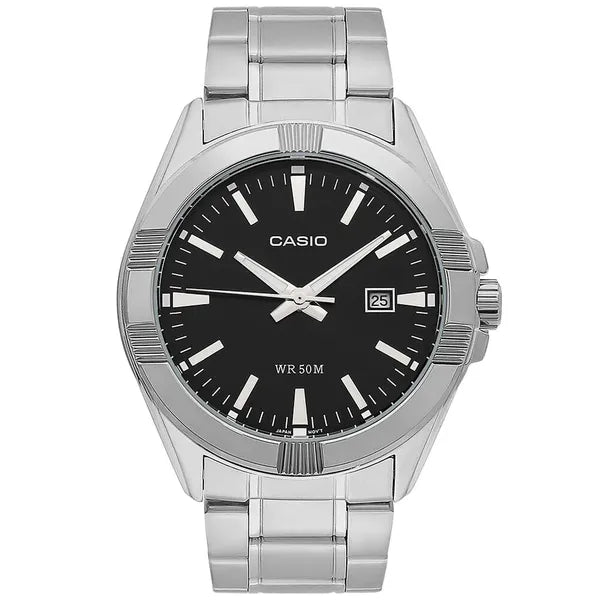 Casio MTP-1308D-1AV férfi karóra nemesacél szíjjal, fekete számlap, WR50