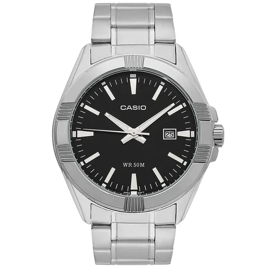 Casio MTP-1308D-1AV férfi karóra nemesacél szíjjal, fekete számlap, WR50
