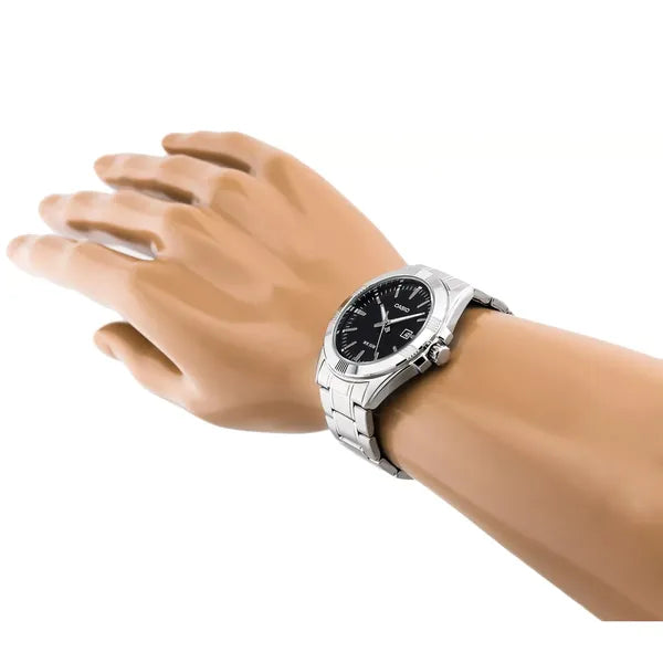 Casio MTP-1308D-1AV férfi karóra nemesacél szíjjal, fekete számlap, WR50