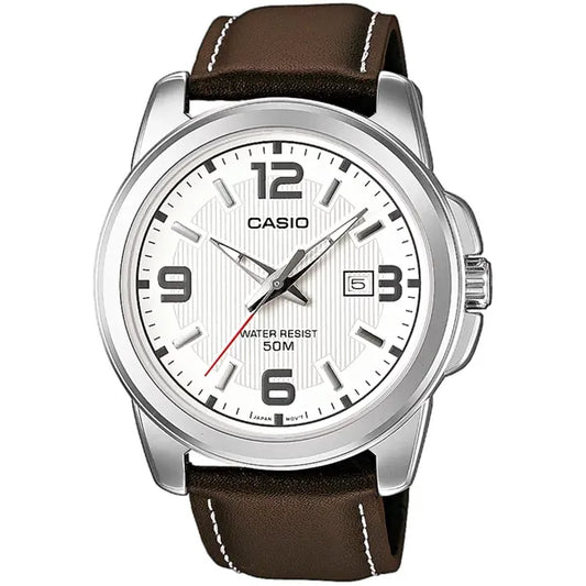 Casio MTP-1314L-7AVEF férfi karóra, bőrszíj, fehér számlap, 45 mm