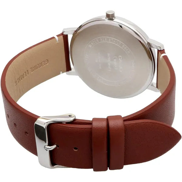 Casio férfi kvarc karóra, 44 mm, kék számlap, barna bőrszíj, 50 m WR