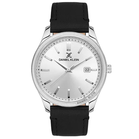 Daniel Klein férfi karóra, bőrszíj, ezüst számlap, 40 mm
