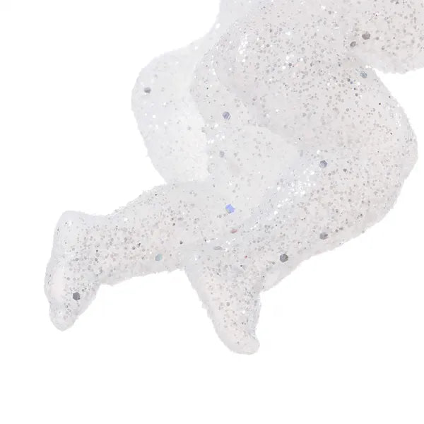 Fehér csillámos, törhetetlen műanyag angyalka dísz 13 cm