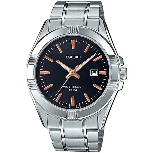 Casio MTP-1308D-1A2 férfi karóra, fekete számlap, acél szíj, WR50