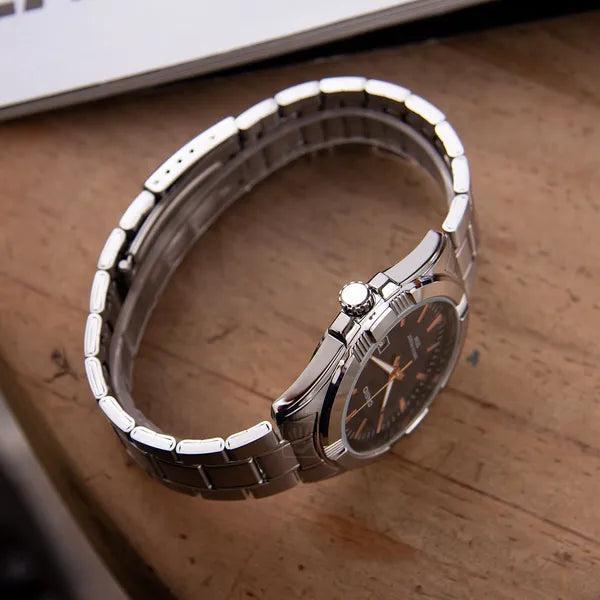 Casio MTP-1308D-1A2 férfi karóra, fekete számlap, acél szíj, WR50